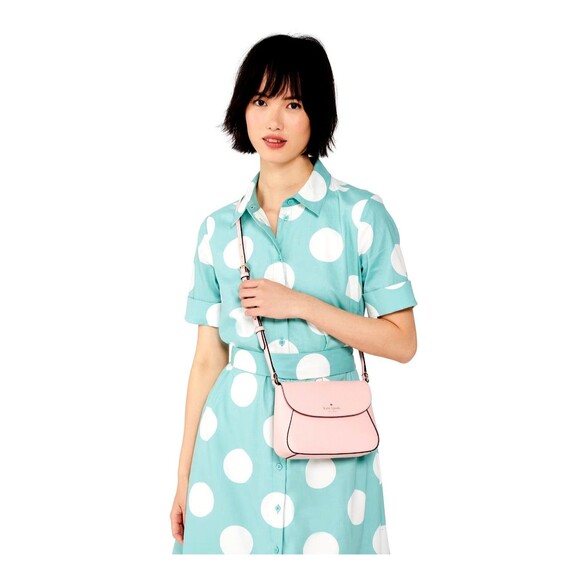 New Kate Spade Monica Mini Flap Crossbody bag Pebble Leather Tea Rose - Picture 3 of 5